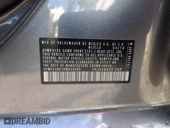 2019 Volkswagen Jetta SEL with VIN 3VWE57BU7KM029069, listed as a Copart auction lot 59040395 with 67,902 mi miles and Salvage title. Bid and sale history available at DreamBid. Image 12.