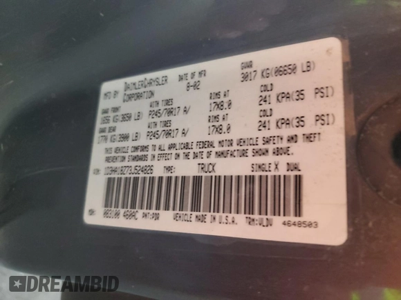 2003 Dodge 1500 ST z VIN 1D3HA18Z73J524826, wystawiony jako Copart lot #76694724 z przebiegiem 170 780 mil mil oraz Czysty tytuł • Clean title. Historia ofert i sprzedaży dostępna na DreamBid. Obrazek 12.