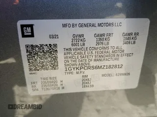 2021 Cadillac XT6 Premium Luxury with VIN 1GYKPCRS6MZ182812, listed as a Copart auction lot 72259754 with 39,451 mi miles and Salvage Title. Bid and sale history available at carsss.com. Image 14.