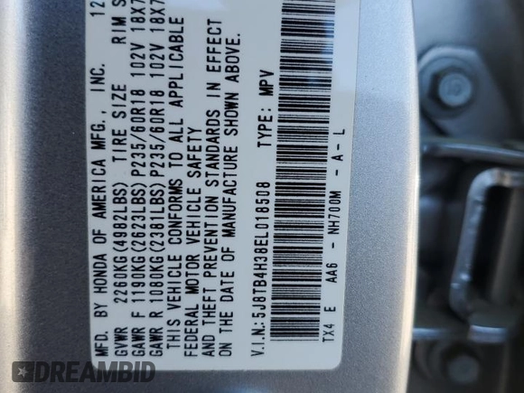 2014 Acura RDX with VIN 5J8TB4H38EL018508, listed as a Copart auction lot 50024175 with 129,761 mi miles and Salvage Title. Bid and sale history available at DreamBid. Image 15.