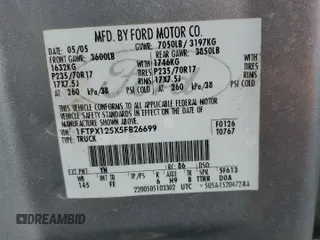 2005 Ford F-150 XLT z VIN 1FTPX125X5FB26699, wystawiony jako Copart lot #57386895 z przebiegiem 151 295 mil mil oraz Szkoda całkowita • Salvage title. Historia ofert i sprzedaży dostępna na DreamBid. Obrazek 12.