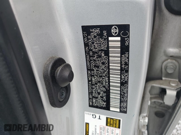 2022 Toyota Prius L Eco z VIN JTDKAMFU7N3160423, wystawiony jako Copart lot #55865935 z przebiegiem 72 950 mil mil oraz Szkoda całkowita • Salvage title. Historia ofert i sprzedaży dostępna na DreamBid. Obrazek 12.