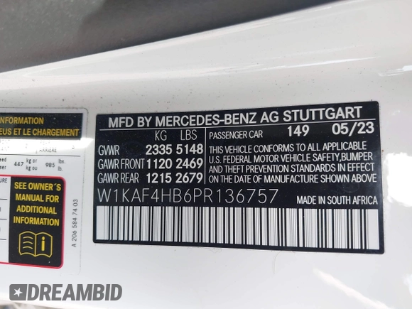 2023 Mercedes-Benz C 300 с VIN W1KAF4HB6PR136757, выставлен на аукционе IAAI как лот 42515623 с пробегом 10 429 миль миль и . История ставок и продаж доступна на DreamBid. Изображение 9.