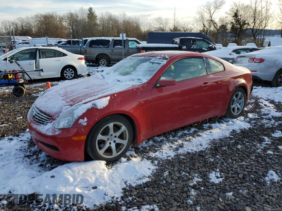 2005 Infiniti G35 Coupe with VIN JNKCV54E35M409366, listed as a Copart auction lot 84870134 with 100,828 mi miles and Salvage Title. Bid and sale history available at carsss.com. Image 1.