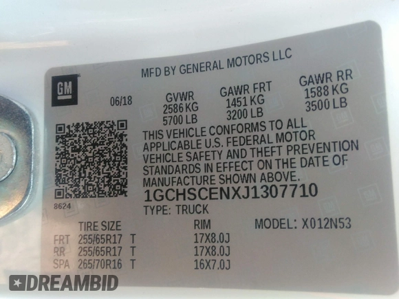 2018 Chevrolet Colorado 2WD LT with VIN 1GCHSCENXJ1307710, listed as a IAAI auction lot 40311417 with 182,640 mi miles and . Bid and sale history available at DreamBid. Image 9.