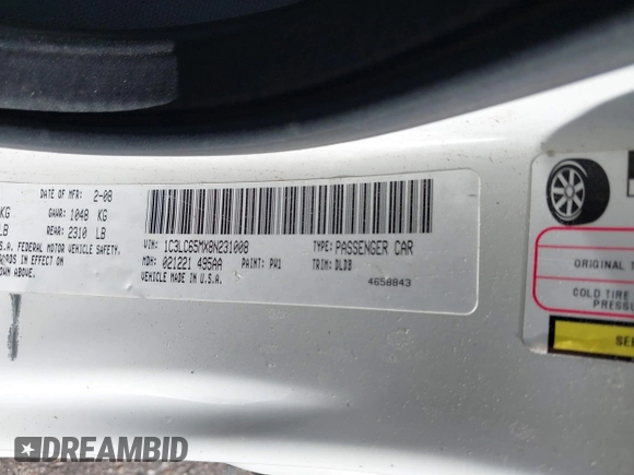 2008 Chrysler Sebring Limited with VIN 1C3LC65MX8N231008, listed as a IAAI auction lot 42617109 with 208,126 mi miles and . Bid and sale history available at DreamBid. Image 9.