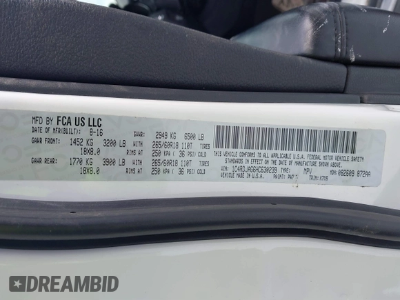 2017 Dodge Durango SXT with VIN 1C4RDJAG6HC630239, listed as a IAAI auction lot 41628390 with 113,971 mi miles and . Bid and sale history available at DreamBid. Image 9.