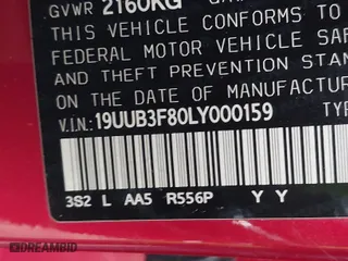 2020 Acura TLX w/Advance Pkg with VIN 19UUB3F80LY000159, listed as a IAAI auction lot 41677292 with 17,113 mi miles. Bid and sale history available at carsss.com. Image 9.