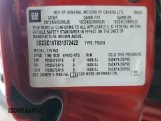 2003 Chevrolet Silverado 1500 with VIN 2GCEC19T831372422, listed as a Copart auction lot 53981285 with 225,697 mi miles and Salvage Title. Bid and sale history available at carsss.com. Image 12.