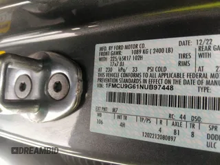 2022 Ford Escape SE with VIN 1FMCU9G61NUB97448, listed as a IAAI auction lot 41567257 with 50,485 mi miles. Bid and sale history available at carsss.com. Image 9.
