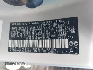 2019 Toyota Corolla L with VIN 2T1BURHE2KC190975, listed as a IAAI auction lot 41901370 with 94,925 mi miles. Bid and sale history available at carsss.com. Image 9.