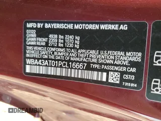 2023 BMW 4 Series 430i xDrive with VIN WBA43AT01PCL16667, listed as a Copart auction lot 80472374 with Not Provided miles and Salvage Title. Bid and sale history available at DreamBid. Image 14.