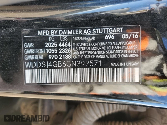 2016 Mercedes-Benz CLA with VIN WDDSJ4GB6GN392571, listed as a Copart auction lot 49383745 with 95,035 mi miles and Salvage Title. Bid and sale history available at carsss.com. Image 12.