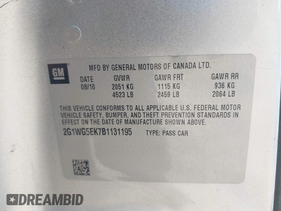 2011 Chevrolet Impala LT Fleet z VIN 2G1WG5EK7B1131195, wystawiony jako IAAI lot #42067731 z przebiegiem 192 180 mil mil oraz . Historia ofert i sprzedaży dostępna na DreamBid. Obrazek 9.
