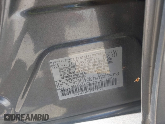 2019 Nissan Sentra SR with VIN 3N1AB7AP0KY298760, listed as a IAAI auction lot 42016807 with 93,597 mi miles and . Bid and sale history available at DreamBid. Image 9.