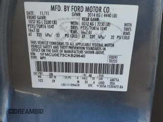2012 Ford Escape Limited with VIN 1FMCU0E75CKB29640, listed as a Copart auction lot 44436625 with 172,271 mi miles and Clean Title. Bid and sale history available at DreamBid. Image 12.