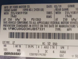 2019 Ford Escape SE with VIN 1FMCU0GD3KUB57331, listed as a IAAI auction lot 41701265 with 101,803 mi miles. Bid and sale history available at carsss.com. Image 9.