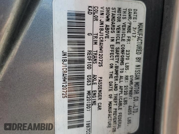 2017 Nissan Rogue SV with VIN JN1BJ1CR4HW120725, listed as a Copart auction lot 57706015 with 111,916 mi miles and Salvage title. Bid and sale history available at DreamBid. Image 13.