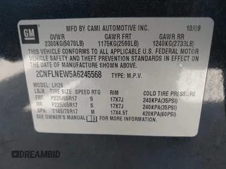 2010 Chevrolet Equinox LT w/2LT with VIN 2CNFLNEW5A6245568, listed as a IAAI auction lot 42053265 with 184,643 mi miles. Bid and sale history available at carsss.com. Image 9.