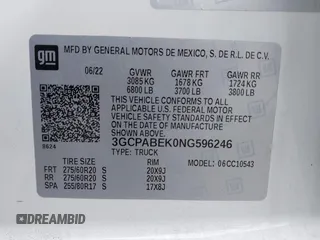 2022 Chevrolet Silverado 1500 Custom with VIN 3GCPABEK0NG596246, listed as a IAAI auction lot 41798415 with 47,421 mi miles and . Bid and sale history available at DreamBid. Image 9.