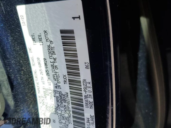 2023 Toyota Tundra 1794 Edition with VIN 5TFMA5AB9PX021944, listed as a Copart auction lot 77756214 with 76,260 mi miles and Salvage title. Bid and sale history available at DreamBid. Image 12.