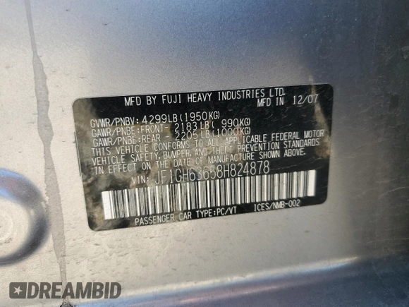 2008 Subaru Impreza Outback Special Sports with VIN JF1GH63658H824878, listed as a Copart auction lot 54994375 with 116,293 mi miles and Salvage title. Bid and sale history available at DreamBid. Image 13.