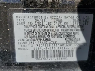 2023 Nissan Versa SR with VIN 3N1CN8FV2PL838501, listed as a Copart auction lot 54091825 with 33,473 mi miles and Clean title. Bid and sale history available at DreamBid. Image 12.