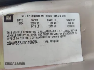 2005 Buick Century Custom with VIN 2G4WS52J051188954, listed as a IAAI auction lot 41455452 with 152,077 mi miles and . Bid and sale history available at DreamBid. Image 9.
