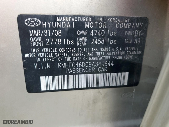 2009 Hyundai Azera GLS with VIN KMHFC46D09A349844, listed as a Copart auction lot 79972964 with 218,481 mi miles and Clean Title. Bid and sale history available at carsss.com. Image 12.