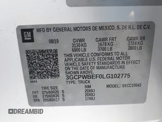 2020 Chevrolet Silverado 1500 Custom with VIN 3GCPWBEF0LG102775, listed as a IAAI auction lot 42000380 with 94,250 mi miles and . Bid and sale history available at DreamBid. Image 9.