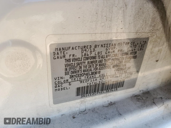 2014 Nissan Note SV with VIN 3N1CE2CP4EL383618, listed as a Copart auction lot 54979575 with 79,511 mi miles and Clean Title. Bid and sale history available at DreamBid. Image 12.