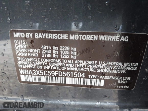 2015 BMW 3 Series 328i Gran Turismo xDrive с VIN WBA3X5C59FD561504, выставлен на аукционе IAAI как лот 41951220 с пробегом 86 649 миль миль и . История ставок и продаж доступна на DreamBid. Изображение 9.
