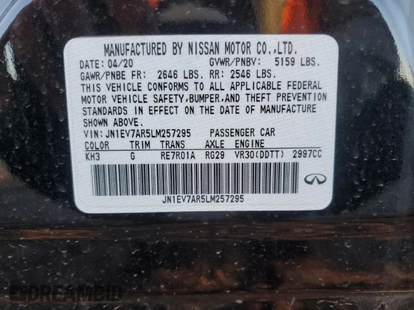 2020 Infiniti Q50 Luxe with VIN JN1EV7AR5LM257295, listed as a Copart auction lot 76264494 with Not Provided miles and Salvage Title. Bid and sale history available at DreamBid. Image 12.