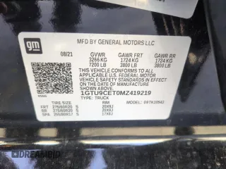 2021 GMC Sierra 1500 Elevation z VIN 1GTU9CET0MZ419219, wystawiony jako Copart lot #57103975 z przebiegiem 49 637 mil mil oraz Szkoda całkowita • Salvage title. Historia ofert i sprzedaży dostępna na DreamBid. Obrazek 12.