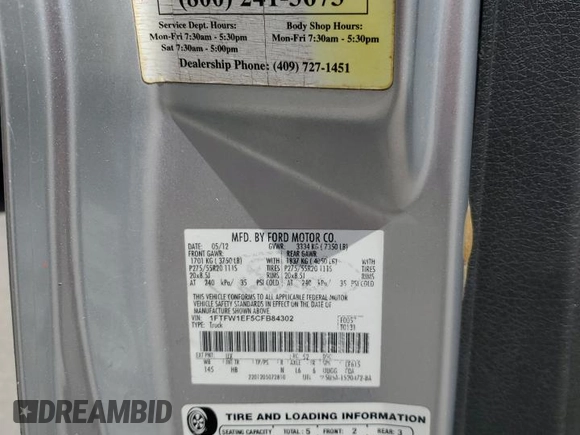 2012 Ford F-150 XL with VIN 1FTFW1EF5CFB84302, listed as a Copart auction lot 60003075 with 212,519 mi miles and Clean title. Bid and sale history available at DreamBid. Image 13.