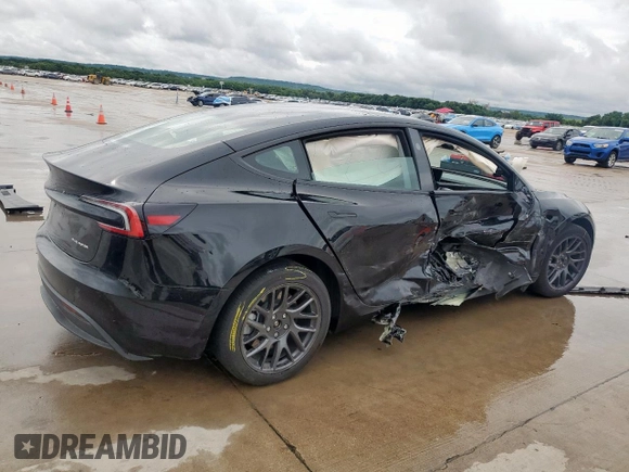 2025 Tesla Model 3 Long Range with VIN 5YJ3E1EB0SF921606, listed as a Copart auction lot 60728995 with 6,281 mi miles and Salvage title. Bid and sale history available at DreamBid. Image 3.