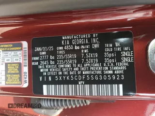 2025 Kia Sportage SX-Prestige с VIN 5XYK5CDF5SG305923, выставлен на аукционе Copart как лот 54201875 с пробегом 60 миль миль и Списание • Salvage title. История ставок и продаж доступна на DreamBid. Изображение 12.