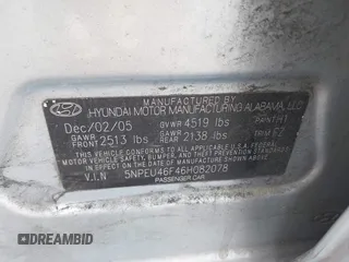 2006 Hyundai Sonata GLS with VIN 5NPEU46F46H082078, listed as a IAAI auction lot 42187697 with 191,632 mi miles and . Bid and sale history available at DreamBid. Image 9.