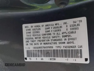 2009 Acura TL Technology z VIN 19UUA96579A005856, wystawiony jako IAAI lot #42117231 z przebiegiem 180 503 mil mil oraz . Historia ofert i sprzedaży dostępna na DreamBid. Obrazek 9.