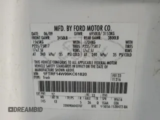 2009 Ford F-150 XL с VIN 1FTRF14W99KC61820, выставлен на аукционе Copart как лот 84568454 с пробегом 312 841 миль миль и Чистый • Clean title. История ставок и продаж доступна на DreamBid. Изображение 12.