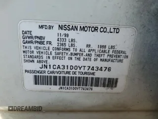 2000 Nissan Maxima GXE z VIN JN1CA31D0YT743476, wystawiony jako Copart lot #70160544 z przebiegiem 225 499 mil mil oraz Szkoda całkowita • Salvage title. Historia ofert i sprzedaży dostępna na DreamBid. Obrazek 12.