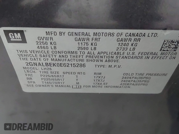2014 Chevrolet Equinox LT z VIN 2GNALBEK0E6215286, wystawiony jako IAAI lot #42201179 z przebiegiem 167 829 mil mil oraz . Historia ofert i sprzedaży dostępna na DreamBid. Obrazek 9.