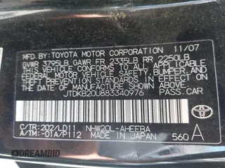 2008 Toyota Prius with VIN JTDKB20U883340976, listed as a IAAI auction lot 42264241 with 166,352 mi miles and . Bid and sale history available at DreamBid. Image 9.