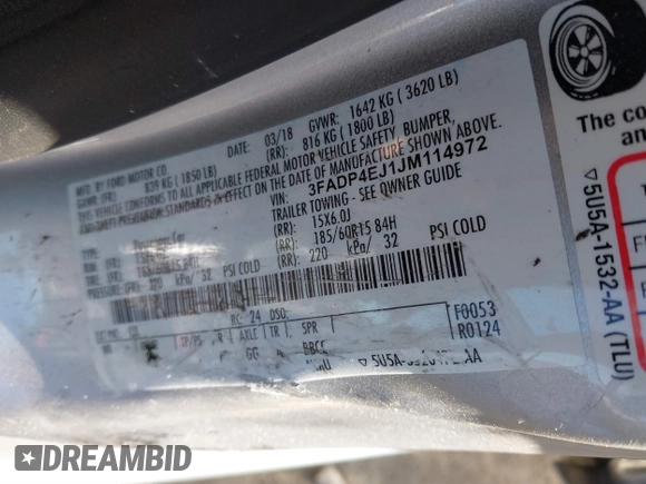 2018 Ford Fiesta SE with VIN 3FADP4EJ1JM114972, listed as a IAAI auction lot 41254391 with 28,114 mi miles and . Bid and sale history available at carsss.com. Image 9.