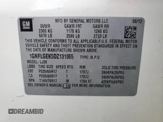 2013 Chevrolet Equinox LTZ with VIN 1GNFLGEK5DZ131065, listed as a Copart auction lot 47130645 with 133,637 mi miles and Salvage Title. Bid and sale history available at DreamBid. Image 13.