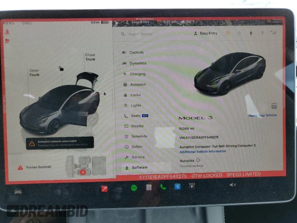 2023 Tesla Model 3 с VIN 5YJ3E1EA2PF548275, выставлен на аукционе Copart как лот 53606215 с пробегом 11 069 миль миль и Списание • Salvage title. История ставок и продаж доступна на DreamBid. Изображение 9.