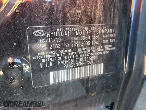 2019 Hyundai Elantra GT with VIN KMHH35LE1KU115891, listed as a Copart auction lot 72164844 with 53,806 mi miles and Salvage Title. Bid and sale history available at carsss.com. Image 12.