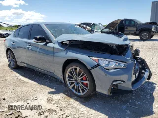 2024 Infiniti Q50 Red Sport 400 with VIN JN1FV7DP7RM660055, listed as a Copart auction lot 49555715 with 8,431 mi miles and Non repairable. Bid and sale history available at DreamBid. Image 4.