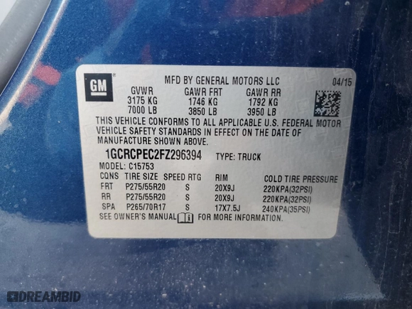 2015 Chevrolet Silverado 1500 LS with VIN 1GCRCPEC2FZ296394, listed as a Copart auction lot 81312334 with 140,150 mi miles and Salvage Title. Bid and sale history available at carsss.com. Image 12.