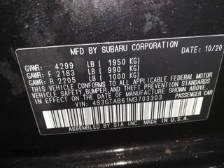 2021 Subaru Impreza with VIN 4S3GTAB61M3703303, listed as a IAAI auction lot 41508372 with 39,835 mi miles. Bid and sale history available at carsss.com. Image 8.